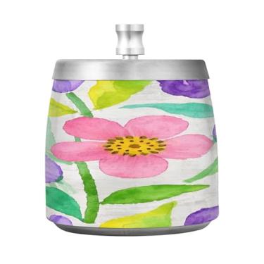 Imagem de Qilmy Cinzeiro de aço inoxidável de flor abstrata com tampa - Cinzeiro de cigarro à prova de vento sem cheiro sem fumaça para casa, escritório, carro, pátio, varanda (uso interno e externo)