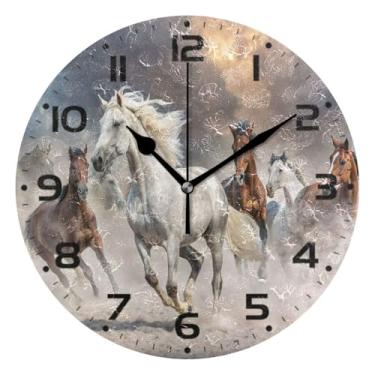 Imagem de JUZIHAI Relógio de parede com cavalo nublado, silencioso, sem tique-taque, redondo, operado por bateria, fácil de ler, relógio decorativo de parede para casa, cozinha, sala de estar, quarto