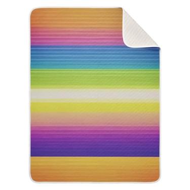 Imagem de Qilmy Cobertor de bebê com listras coloridas 76 x 101 cm, cobertor infantil de algodão macio para meninos e meninas, cobertor infantil leve e quente para berço, carrinho de bebê, soneca, recém-nascido