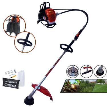 Imagem de Roçadeira Costal Podador de Grama Profissional Terra GRC430 À Gasolina 2T 43cc 1,7HP + Lâmina 40 Dentes de Vídea + Lâmina 2 Pontas + Carretel de Nylon