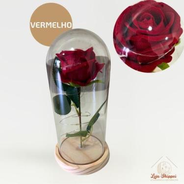 Imagem de Rosa Encantada na Cúpula Acrílico LED Luz de Fada Eterna Decoração Rom