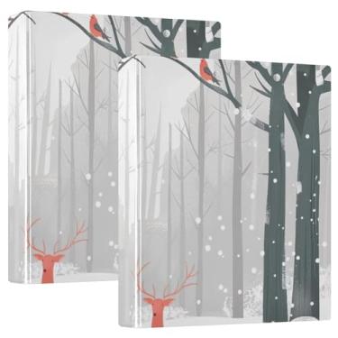 Imagem de Pasta de arquivo redonda com 3 anéis para fichários de pássaros e veados da neve para material escolar e de escritório, pacote com 2