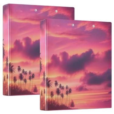 Imagem de Pasta rosa com palmeira pôr do sol, prancheta, três anéis, organizador de fichário de 2,5 cm, 1 pacote