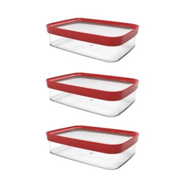 Imagem de Kit 3 Potes Herméticos Porta Frios Empilháveis Acrílico com Tampa 1100ml Organizador Geladeira(Vermelho)