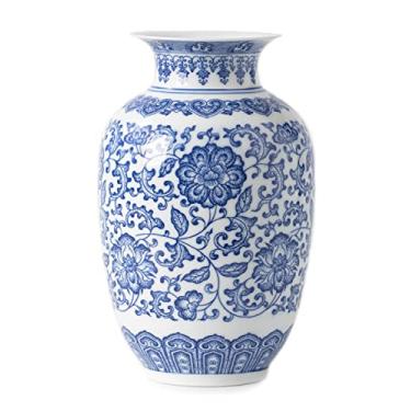Imagem de Vaso azul e branco, vasos azuis para decoração de casa, vaso chinoiserie, porcelana azul e branca, vaso de cerâmica para casa, sala de estar, estante de livros, lareira de manto, centros de mesa, 23