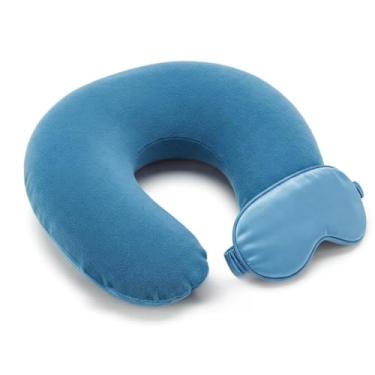 Imagem de Almofada de viagem para o pescoço Almofada de apoio para o pescoço de adulto Adequada para aviões, carros e escritórios (Azul)