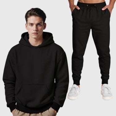Imagem de Conjunto Blusa Moletom Canguru + Calça Masculina Lisa-Masculino