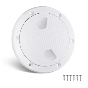 Imagem de Amarine Made Escotilha de inspeção antiderrapante redonda para barco de 10 cm, capa removível e furos pré-perfurados na placa do convés facilmente de instalar (10 cm branco)