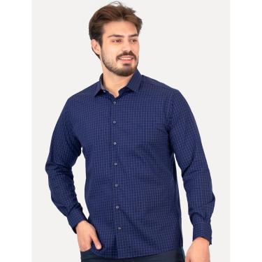 Imagem de Camisa Dudalina Masculina Slim Superfine Cotton Xadrez Azul Marinho-Masculino