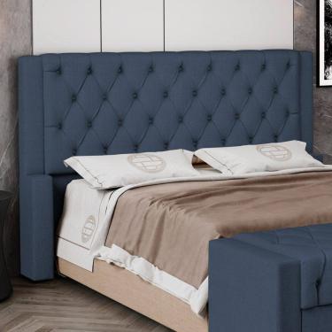 Imagem de Cabeceira Atena Para Cama Box King Size 195cm Capitonê com Frame Linho Azul - Abmaza