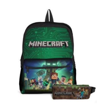 Imagem de kit Mochila com Bolso e Estojo Escolar Infantil Manecraft Menino e Men