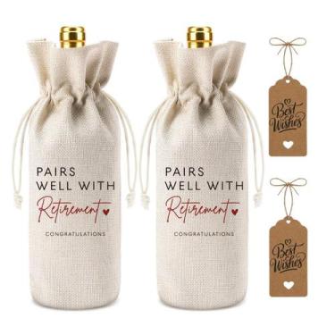 Imagem de Saco para Vinho XFW Presente de Aposentadoria em Juta com Cordão 14x33