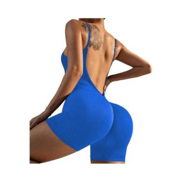 Imagem de Macacão De Yoga Feminino Em Cor Sólida Com Costas Cruzadas, Roupas De 