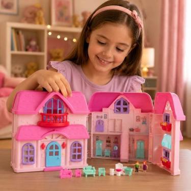 Imagem de Maleta Casa Boneca Infantil Brinquedo Luz Som Móveis Acessórios Menina