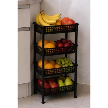 Imagem de Organizador Multiuso Fruteira 4 Andares Retangular Preta Max - JW SHOP