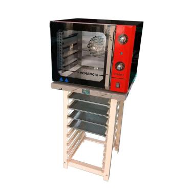 Imagem de KIT - Forno Turbo Convector Smart Basic. Preto e Vermelho FCSB4E 220v + Bancada Mes-004 + 4 Assadeiras - Venâncio