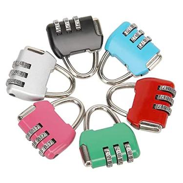 Imagem de Cadeado com combinação de 3 dígitos de liga de zinco, cadeado pequeno de combinação segura para mala, malas, maletas, bolsas de computador, mochilas, armários, gavetas, fechaduras coloridas, pacote com 6