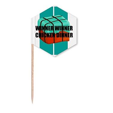 Imagem de Vencedor de galinha, bandeiras de palito, palitos de cupcake, festa comemoração
