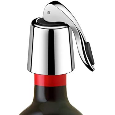 Imagem de Rolha de garrafa de vinho em aço inoxidável ERHIRY, tampão de garrafa de vinho com silicone, tampa de garrafa expansível, tampa de garrafa de vinho reutilizável, selante de garrafa, mantém o vinho fresco, os melhores acessórios de presente, Prata, 1