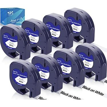 Imagem de Weemay Pacote com 8 fitas de etiqueta compatíveis para recargas Dymo LetraTag 91331 (S0721660) Plástico 12 mm x 4 m Fita de etiqueta preta sobre branca para fabricante de etiquetas Dymo LT-100T LT-100H LT-110T QX50