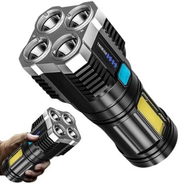 Imagem de Lanterna Recarregável Super brilhante holofote de alto lúmens - lanterna portátil à prova d'água para emergências camping caça, lanterna USB 4 LED |