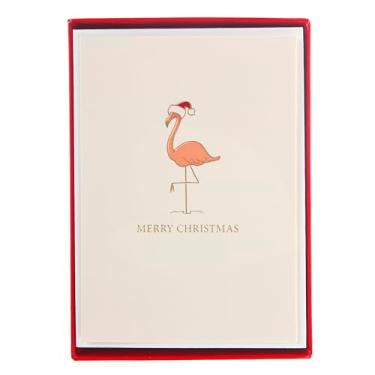 Imagem de Graphique Cartões comemorativos flamingo – 15 cartões de Natal duráveis com design de flamingo, enfeitados com folha dourada, envelopes e caixa combinando, 12 x 16,8 cm