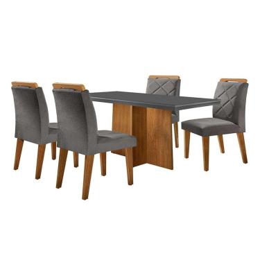 Imagem de conjunto de mesa de jantar retangular com tampo de vidro ane e 4 cadeiras bélgica veludo grafite e imbuia