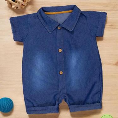 Imagem de Macacão Camisa Jeans Para Bebê Menino Lavagem Azul - Era Uma Vez