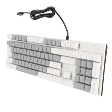 Imagem de BROLEO Teclado de computador com fio, 104 teclas Plug and Play, design ergonômico, material ABS, teclado mecânico para jogos para PC (cinza branco)