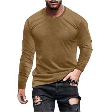 Imagem de Blusas masculinas lisas largas para homens manga curta gola redonda outono verão 2024 na moda, F-922 Marrom, 3G
