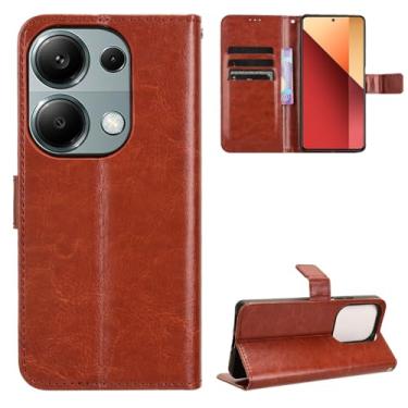Imagem de Kukoufey Capa de couro compatível com Xiaomi Poco M6 Pro 4G, capa carteira de couro flip compatível com Xiaomi Redmi Note 13 Pro 4G 23117RA68G capa marrom
