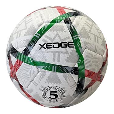 Imagem de XEDGE Bola de futebol tamanho oficial, bola de treinamento tamanho 5 para meninas, meninos, adolescentes jovens, adultos, costurada à máquina para jogar em ambientes internos e externos (vermelho verde, tamanho 5)