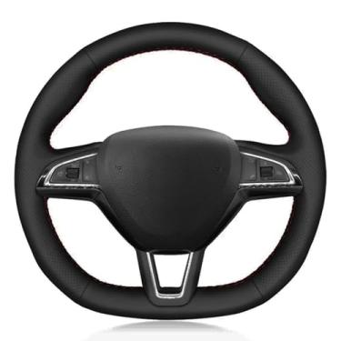 Imagem de Capa De Volante De Carro Costurada À Mão, Adequada Para Skoda Octavia RS Citigo Fabia Scala Karoq Kodiaq Citijet Superb 2015-2019 (Red Thread)