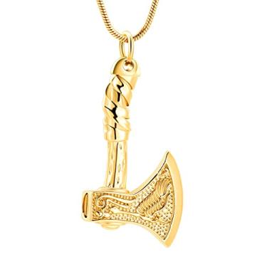 Imagem de VCCWYQK Thor Axe joia de cremação para cinzas para mulheres e homens machado viking pingente memorial urna colar para o ente querido suporte de cinzas, Metal Borracha, Sem Pedra Preciosa