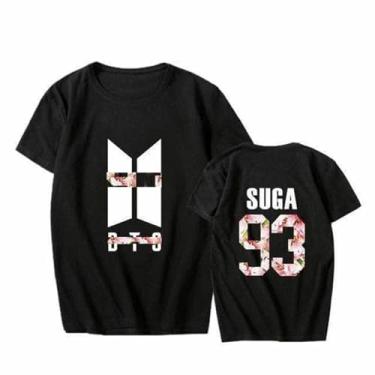 Imagem de Camiseta K-pop J-Hope Jin Jungkook Jimin RapMonster Su-ga V Unissex Camiseta Estampada Camiseta de Algodão Merch, Preto 4, 3G