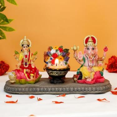 Imagem de Estátua Lakshmi Ganesha com Diya - 10,4 cm H Polystone Deusa Hindu Laxmi e Ganesa Idol para Diwali/Ano Novo/Aniversário/ para Casa Indiana Templo Mandir Altar Puja Murti Item