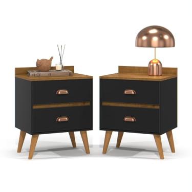 Imagem de Kit 2 Mesas de Cabeceira 2 Gavetas Wood - Gaio Marcas e Patentes (Preto/Nature)