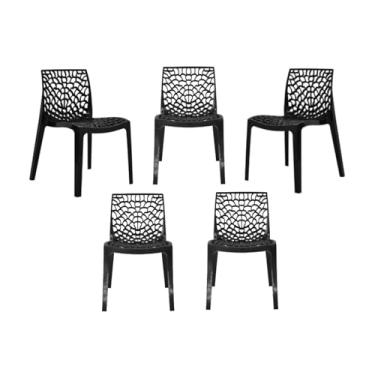 Imagem de Ecom Home - Kit 5 Cadeiras Gruvyer Preta em PP com Encosto Versátil para Sala de Jantar, Cozinha, Jardim, Varanda, Restaurantes