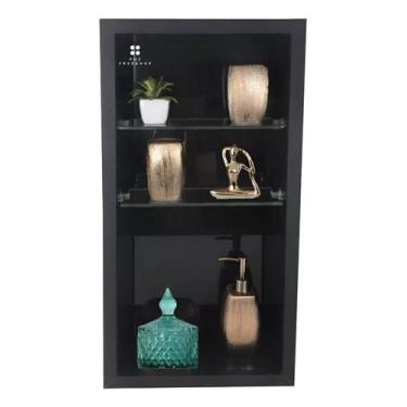 Imagem de Nicho Vertical de Embutir Prateleira Vidro - Porcelanato Borda de Alum