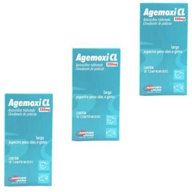 Imagem de Kit 3 Agemoxi Cl 250mg 10 Comp Para Cães Gatos Agener União - agenor