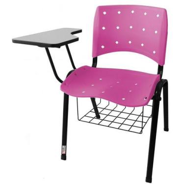 Imagem de Cadeira Universitária Plástica Rosa Anatômica Com Porta Livros 5 Unida