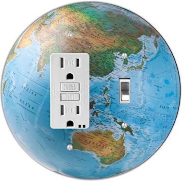 Imagem de Rikki Knight RND-GFITOGGLE-179 Placa de interruptor de luz alternada GFI redonda globo mundial