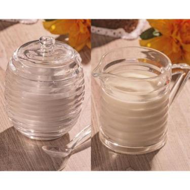 Imagem de Kit Açucareiro + Leiteira de Vidro Com Alça Coleção Colméia Lyor