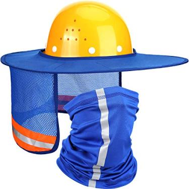 Imagem de Pacote com 2 capacetes rígidos protetores de pescoço para proteção solar de alta visibilidade com aba completa e proteção solar para proteção de tela e pescoço de bandana para acessórios de boné rígido, reflexivo, Azul