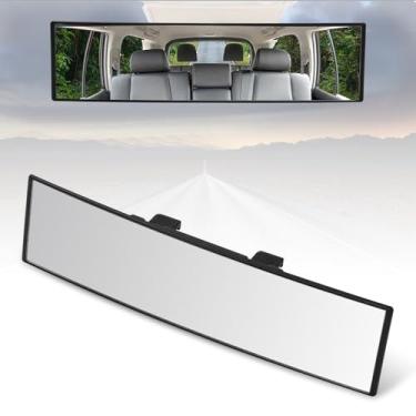Imagem de Auto Dynasty Espelho retrovisor grande angular com encaixe, espelho retrovisor panorâmico interior universal de 28 cm para carros, caminhões, SUVs, curvatura convexa, elimina pontos cegos