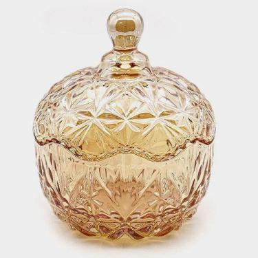 Imagem de Potiche Bomboniere Vidro Âmbar Tampa Requinte 13x11 - Vacheron, Âmbar
