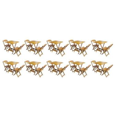 Imagem de Kit 10 Jogos de Mesa Dobravel com 2 Cadeiras de Madeira 70x70 - Mel - 