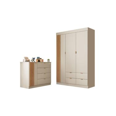 Imagem de Kit Quarto Infantil Bebê Ayla Cômoda 4 Gavetas Guarda Roupa 3 Portas 4 Gavetas Off W -Phoenix Baby