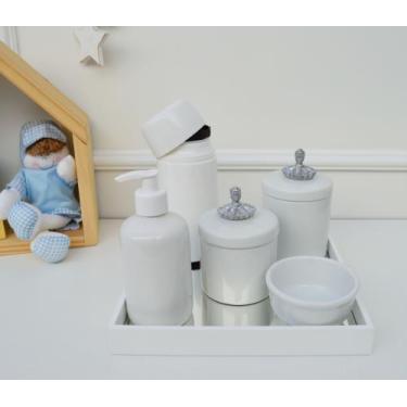 Imagem de Kit Higiene Porcelana Bebê Térmica Bandeja Quarto K010 Prata - Ciranda