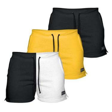 Imagem de Kit 3 Shorts Moletom Feminino Com 2 Bolsos Fenda Lateral Básico Casual